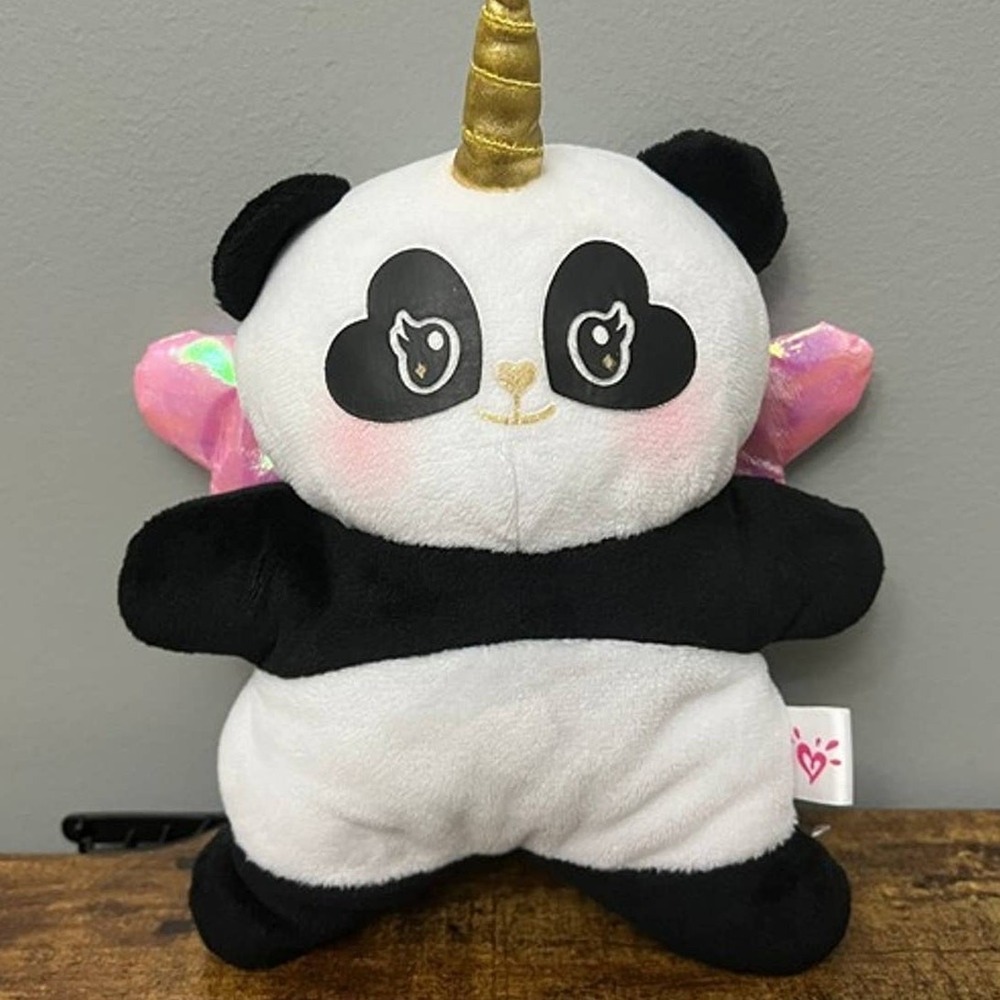 Justice Pandacorn Plush Stuffed Animal Pink Iridescent Wings Gold Horn Panda